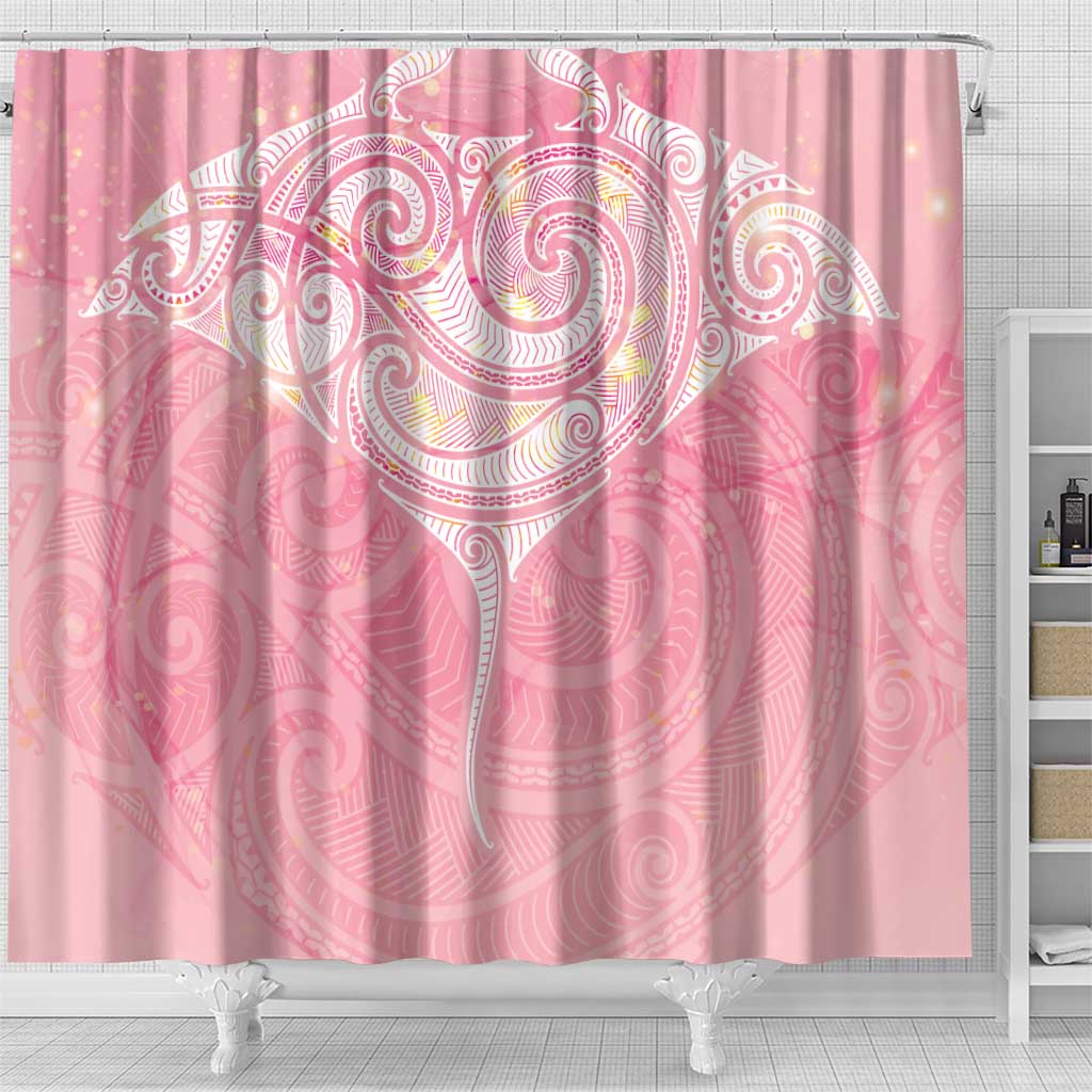 Breast Cancer Awareness Maori Aotearoa Shower Curtain Manta Ray - Pink Glaze - Aussie Hoodie