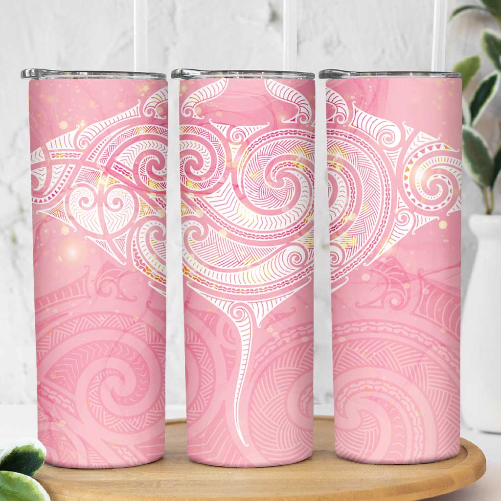 Breast Cancer Awareness Maori Aotearoa Skinny Tumbler Manta Ray - Pink Glaze - Aussie Hoodie