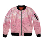 Breast Cancer Awareness Maori Aotearoa Sleeve Zip Bomber Jacket Manta Ray - Pink Glaze - Aussie Hoodie