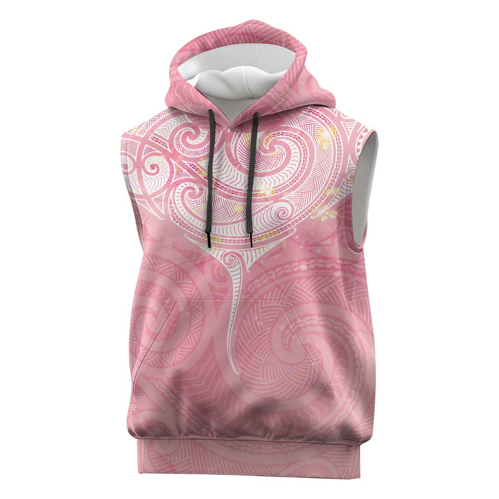 Breast Cancer Awareness Maori Aotearoa Sleeveless Hoodie Manta Ray - Pink Glaze - Aussie Hoodie