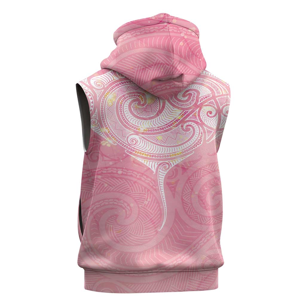 Breast Cancer Awareness Maori Aotearoa Sleeveless Hoodie Manta Ray - Pink Glaze - Aussie Hoodie