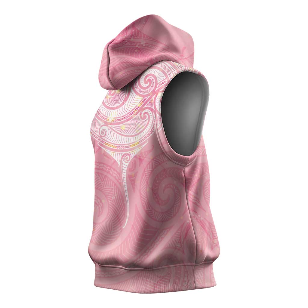 Breast Cancer Awareness Maori Aotearoa Sleeveless Hoodie Manta Ray - Pink Glaze - Aussie Hoodie
