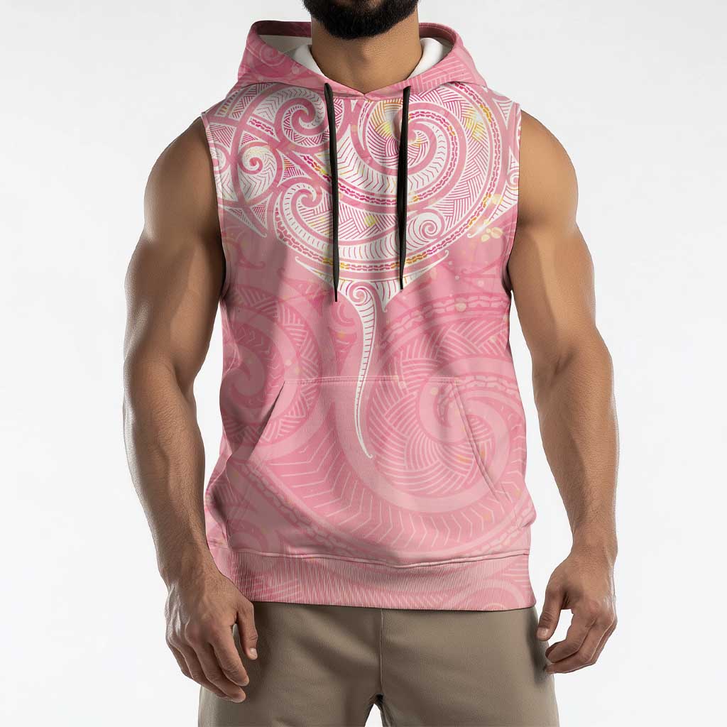 Breast Cancer Awareness Maori Aotearoa Sleeveless Hoodie Manta Ray - Pink Glaze - Aussie Hoodie