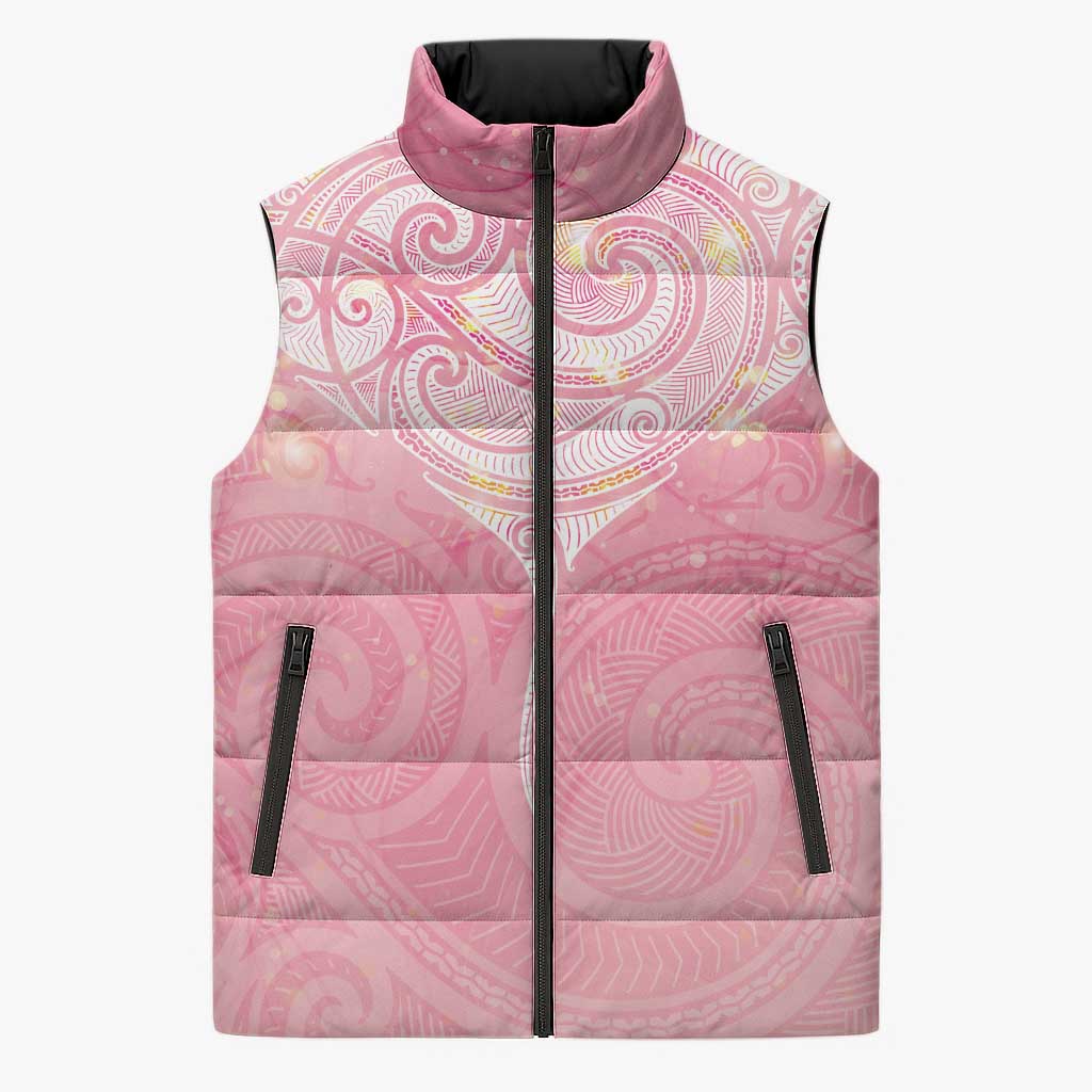 Breast Cancer Awareness Maori Aotearoa Sleeveless Puffer Jacket Manta Ray - Pink Glaze - Aussie Hoodie
