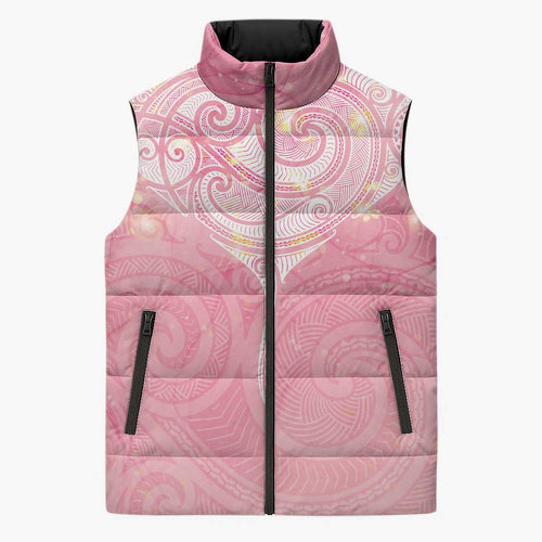 Breast Cancer Awareness Maori Aotearoa Sleeveless Puffer Jacket Manta Ray - Pink Glaze - Aussie Hoodie