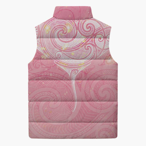 Breast Cancer Awareness Maori Aotearoa Sleeveless Puffer Jacket Manta Ray - Pink Glaze - Aussie Hoodie