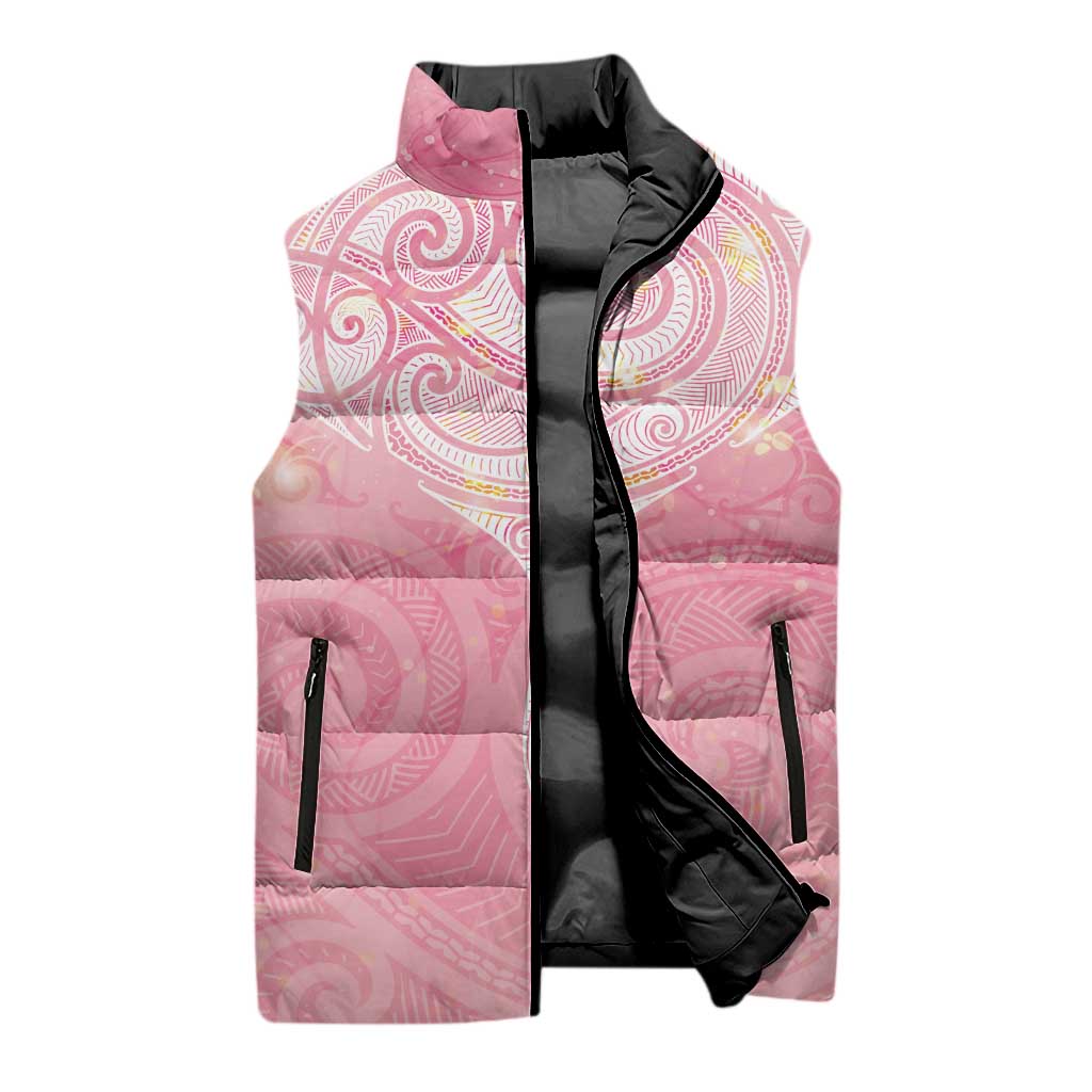 Breast Cancer Awareness Maori Aotearoa Sleeveless Puffer Jacket Manta Ray - Pink Glaze - Aussie Hoodie