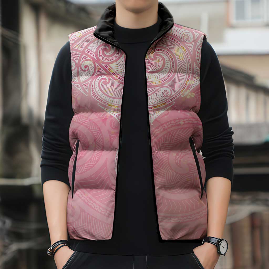 Breast Cancer Awareness Maori Aotearoa Sleeveless Puffer Jacket Manta Ray - Pink Glaze - Aussie Hoodie