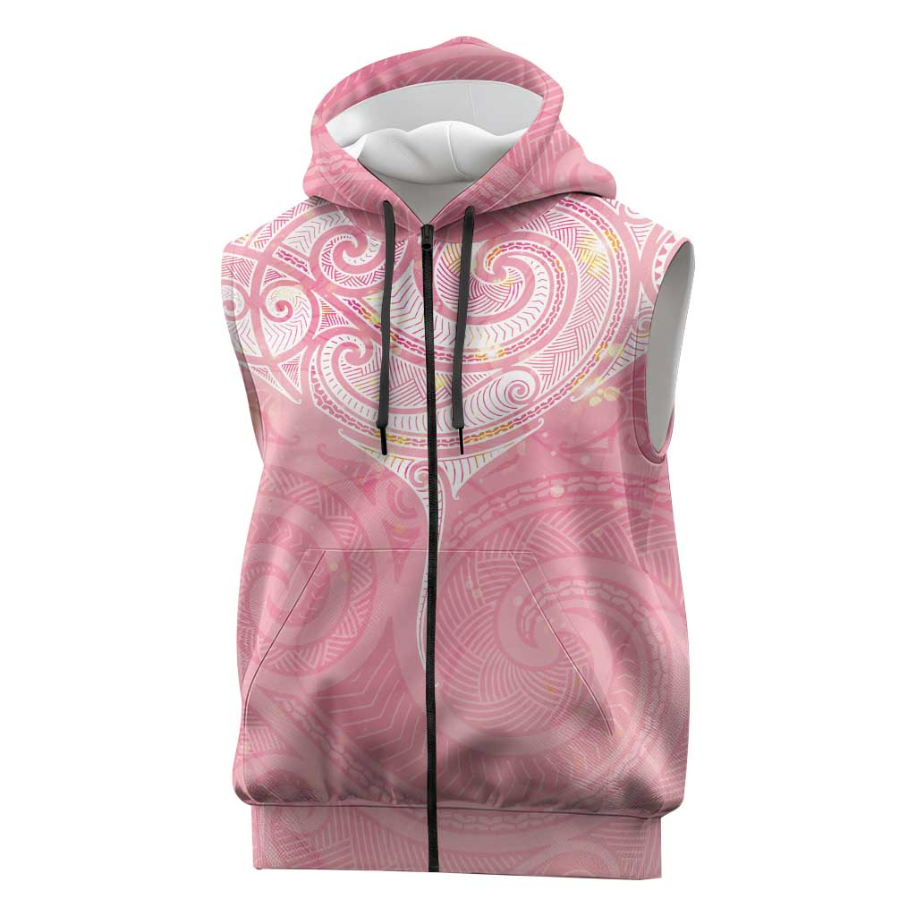 Breast Cancer Awareness Maori Aotearoa Sleeveless Zip Hoodie Manta Ray - Pink Glaze LT7