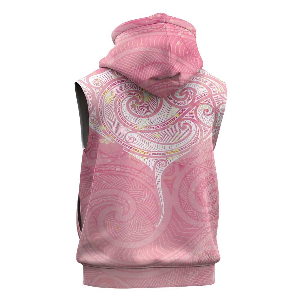 Breast Cancer Awareness Maori Aotearoa Sleeveless Zip Hoodie Manta Ray - Pink Glaze LT7