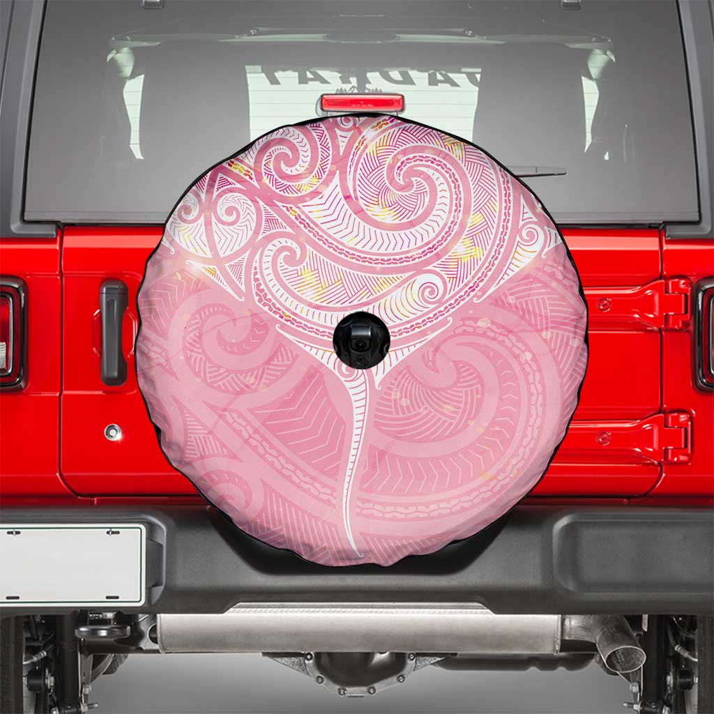 Breast Cancer Awareness Maori Aotearoa Spare Tire Cover Manta Ray - Pink Glaze - Aussie Hoodie
