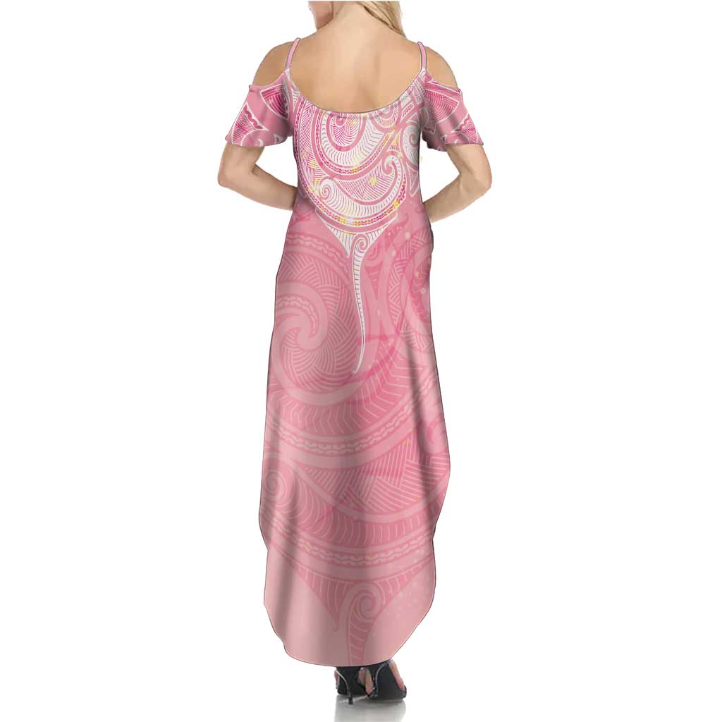 Breast Cancer Awareness Maori Aotearoa Summer Maxi Dress Manta Ray - Pink Glaze - Aussie Hoodie