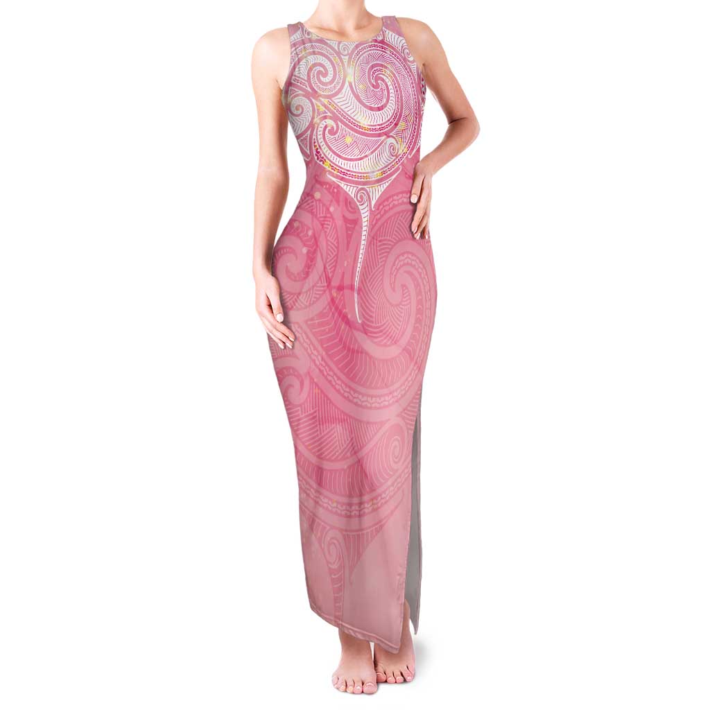 Breast Cancer Awareness Maori Aotearoa Tank Maxi Dress Manta Ray - Pink Glaze - Aussie Hoodie