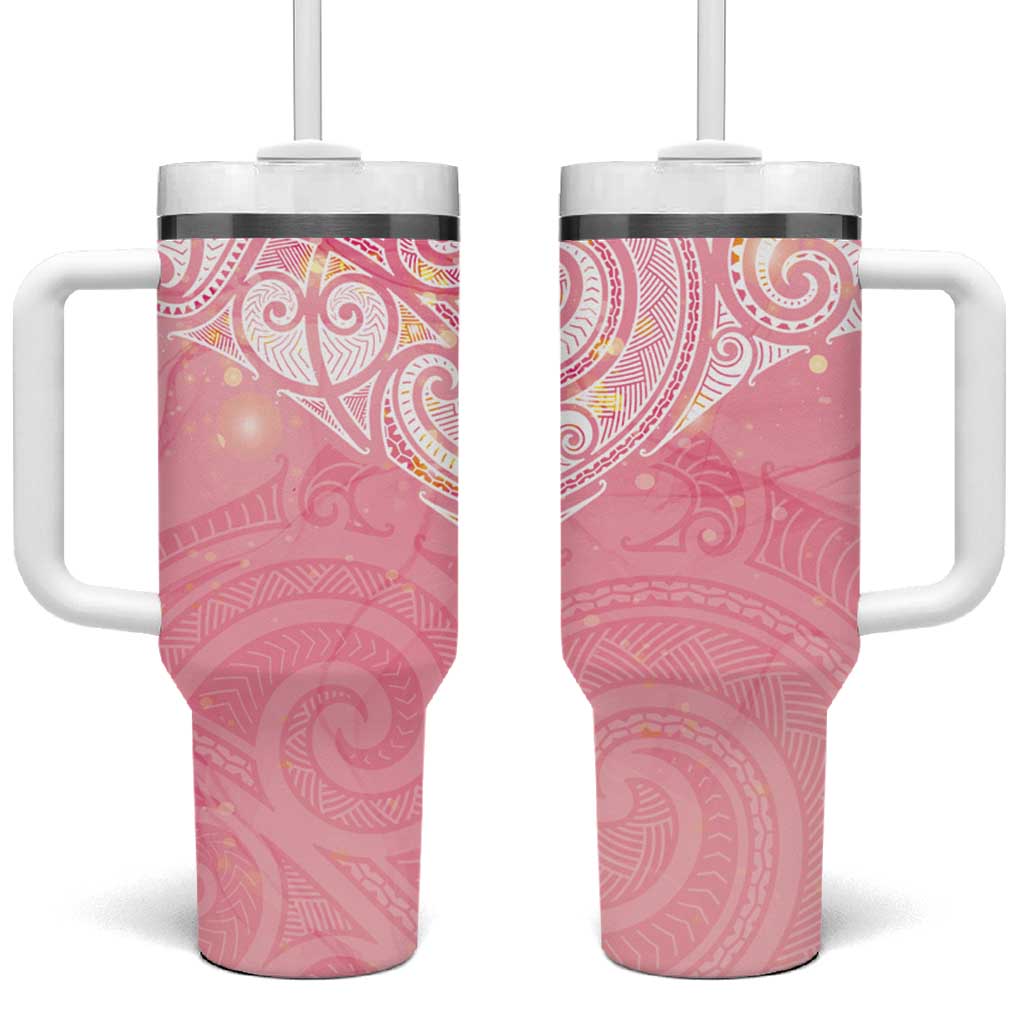 Breast Cancer Awareness Maori Aotearoa Tumbler With Handle Manta Ray - Pink Glaze - Aussie Hoodie