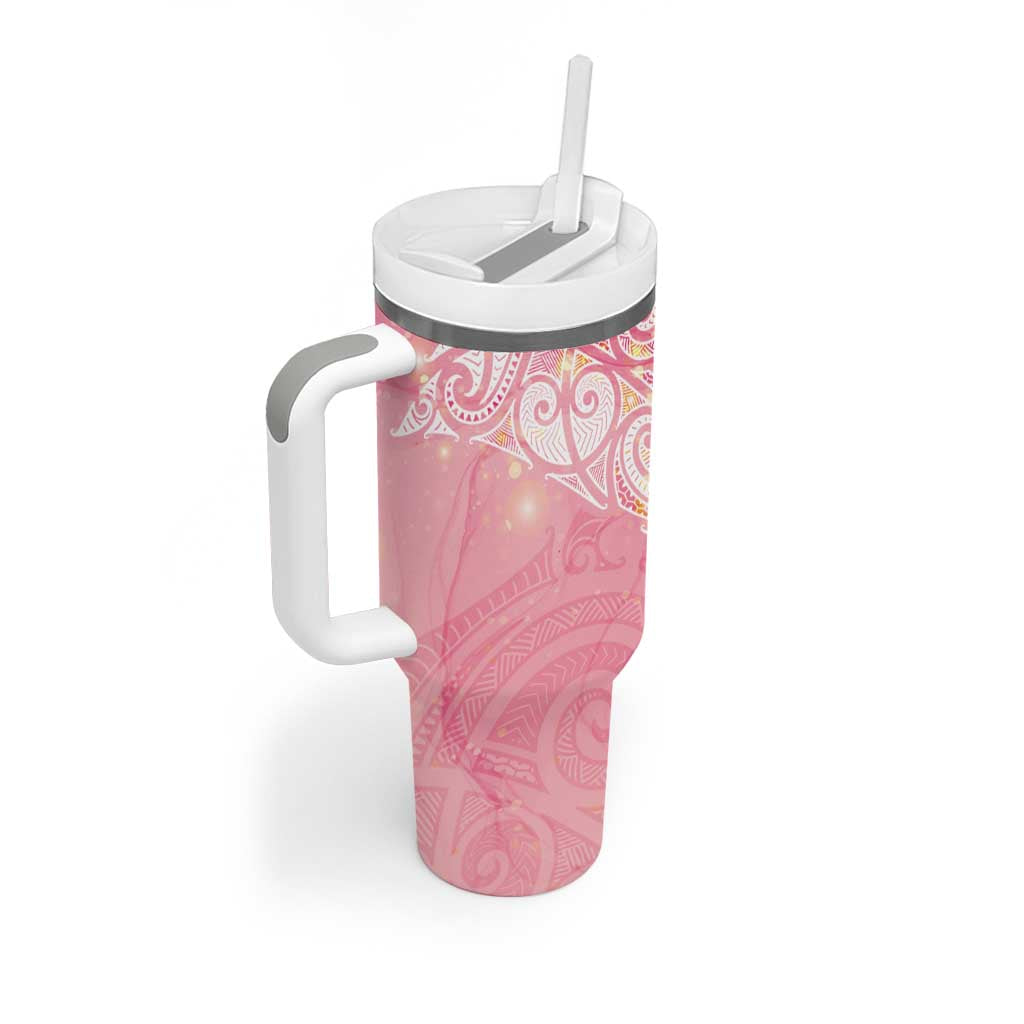 Breast Cancer Awareness Maori Aotearoa Tumbler With Handle Manta Ray - Pink Glaze - Aussie Hoodie