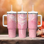 Breast Cancer Awareness Maori Aotearoa Tumbler With Handle Manta Ray - Pink Glaze - Aussie Hoodie
