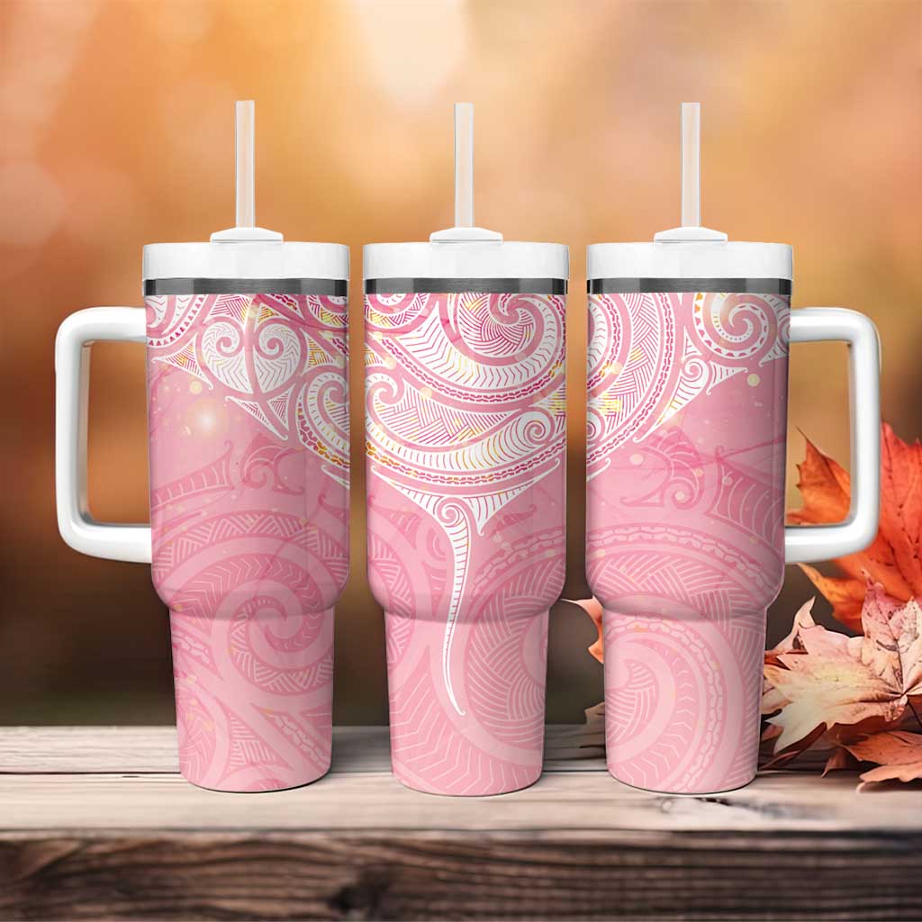 Breast Cancer Awareness Maori Aotearoa Tumbler With Handle Manta Ray - Pink Glaze - Aussie Hoodie
