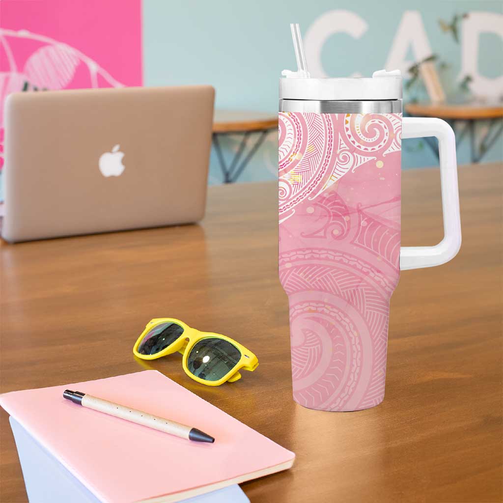 Breast Cancer Awareness Maori Aotearoa Tumbler With Handle Manta Ray - Pink Glaze - Aussie Hoodie
