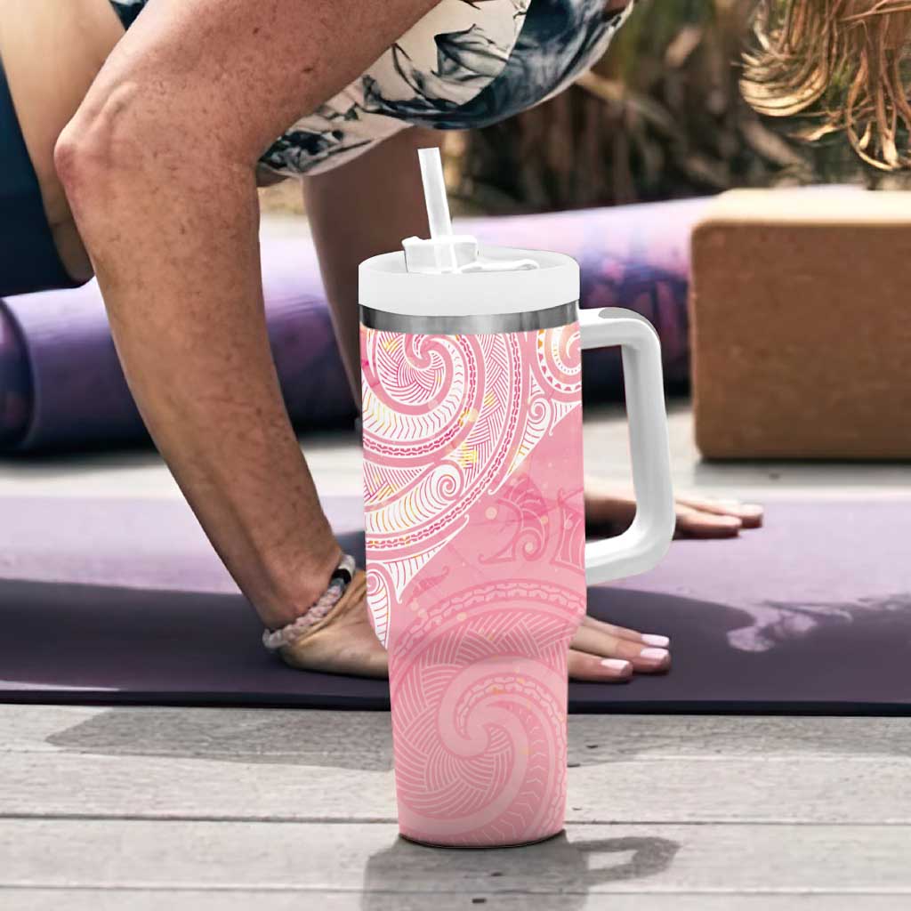 Breast Cancer Awareness Maori Aotearoa Tumbler With Handle Manta Ray - Pink Glaze - Aussie Hoodie