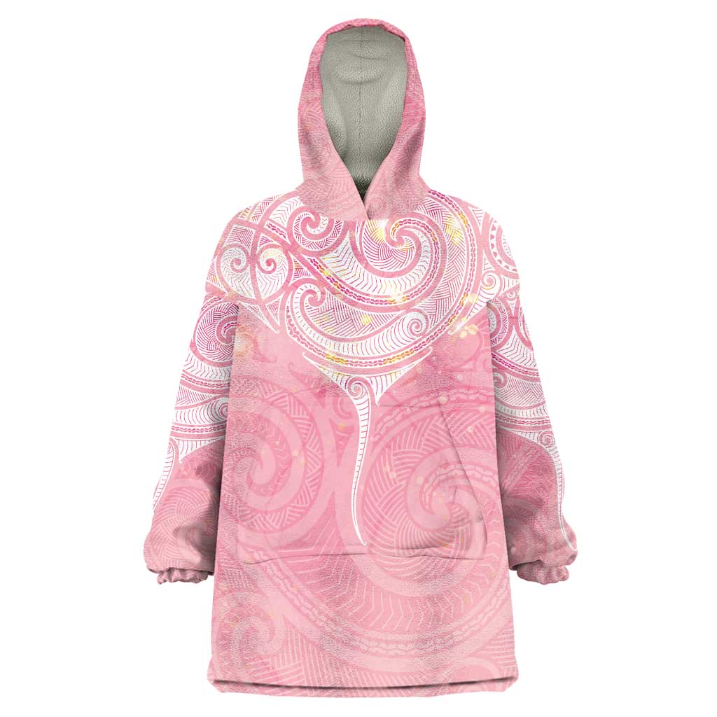 Breast Cancer Awareness Maori Aotearoa Wearable Blanket Hoodie Manta Ray - Pink Glaze - Aussie Hoodie