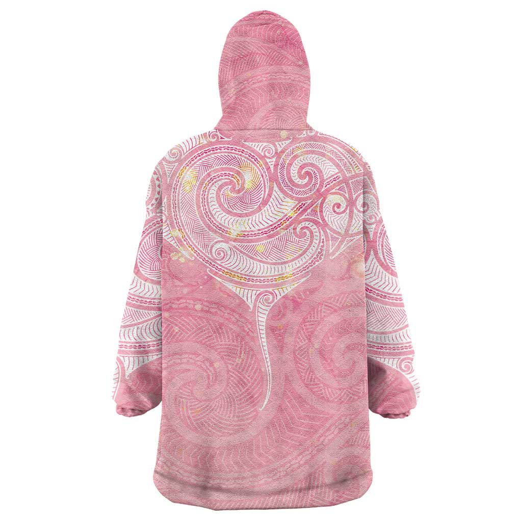 Breast Cancer Awareness Maori Aotearoa Wearable Blanket Hoodie Manta Ray - Pink Glaze - Aussie Hoodie