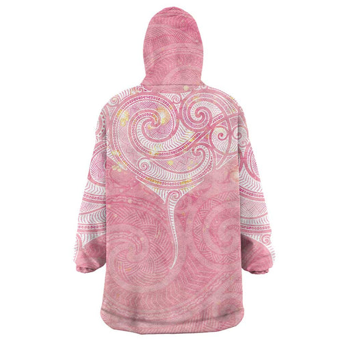 Breast Cancer Awareness Maori Aotearoa Wearable Blanket Hoodie Manta Ray - Pink Glaze - Aussie Hoodie