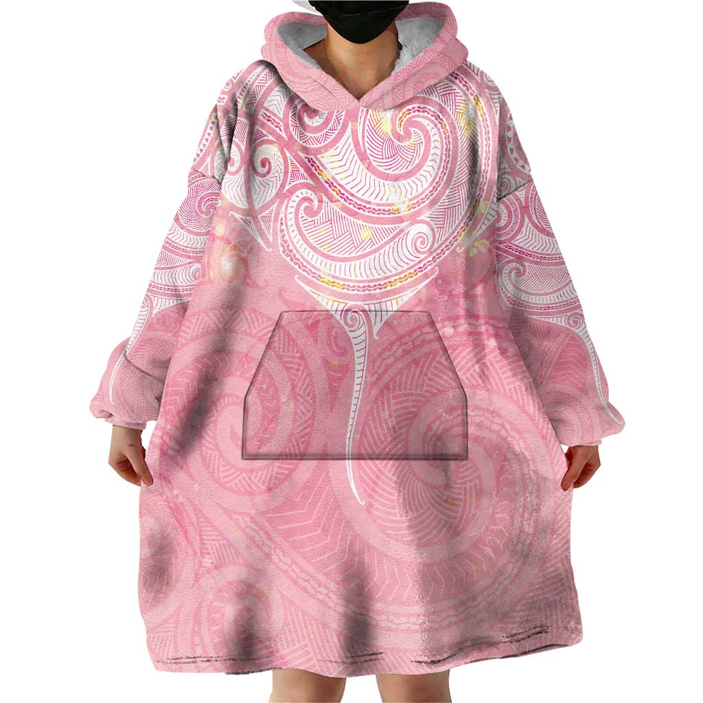 Breast Cancer Awareness Maori Aotearoa Wearable Blanket Hoodie Manta Ray - Pink Glaze - Aussie Hoodie