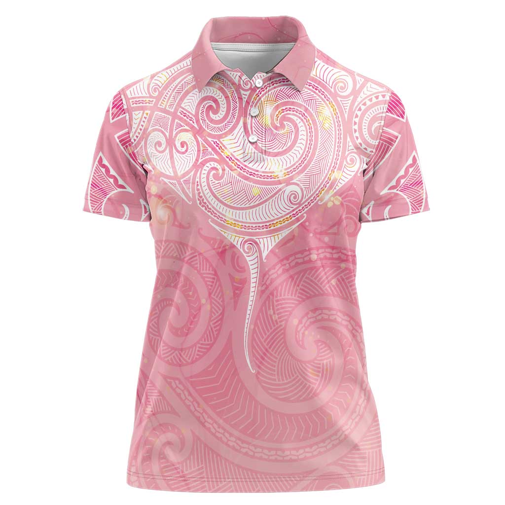 Breast Cancer Awareness Maori Aotearoa Women Polo Shirt Manta Ray - Pink Glaze - Aussie Hoodie