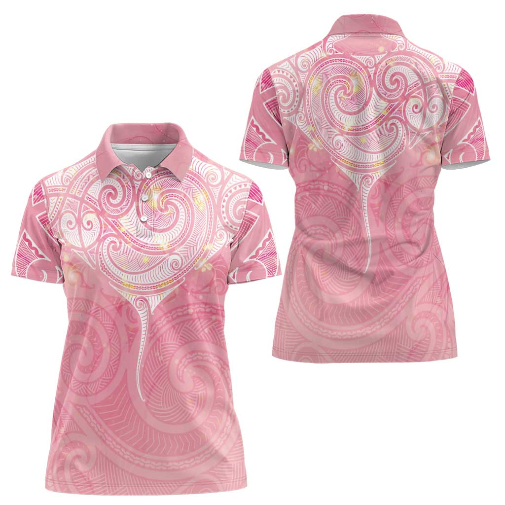 Breast Cancer Awareness Maori Aotearoa Women Polo Shirt Manta Ray - Pink Glaze - Aussie Hoodie