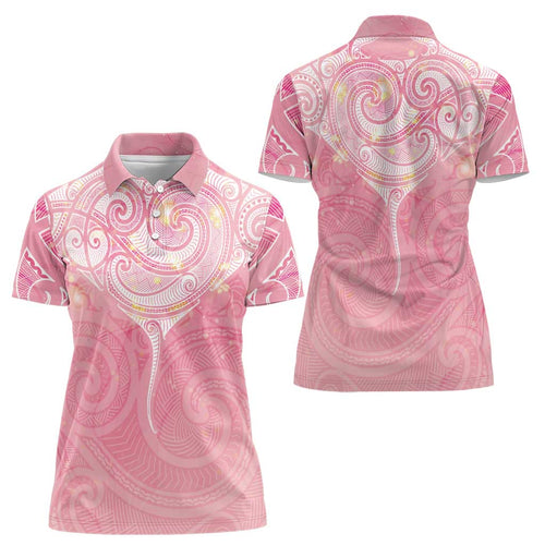 Breast Cancer Awareness Maori Aotearoa Women Polo Shirt Manta Ray - Pink Glaze - Aussie Hoodie