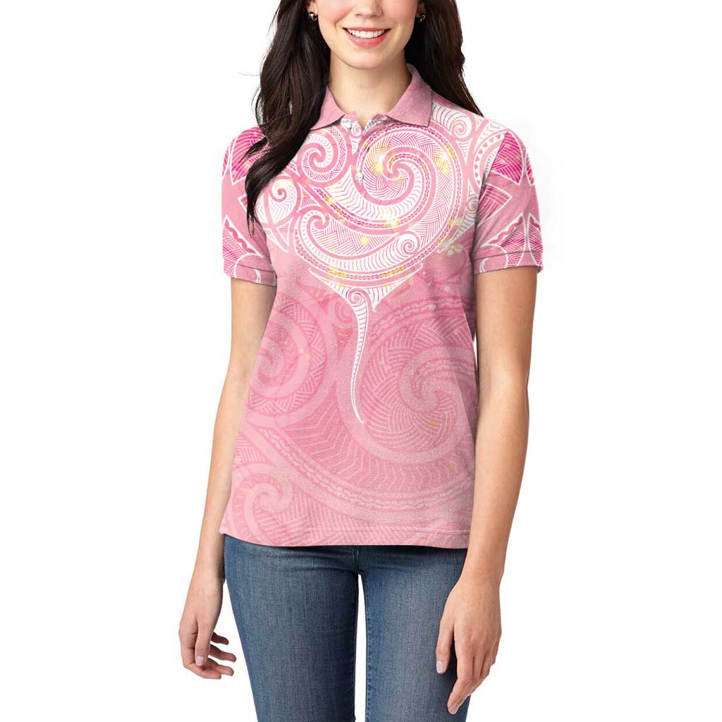 Breast Cancer Awareness Maori Aotearoa Women Polo Shirt Manta Ray - Pink Glaze - Aussie Hoodie