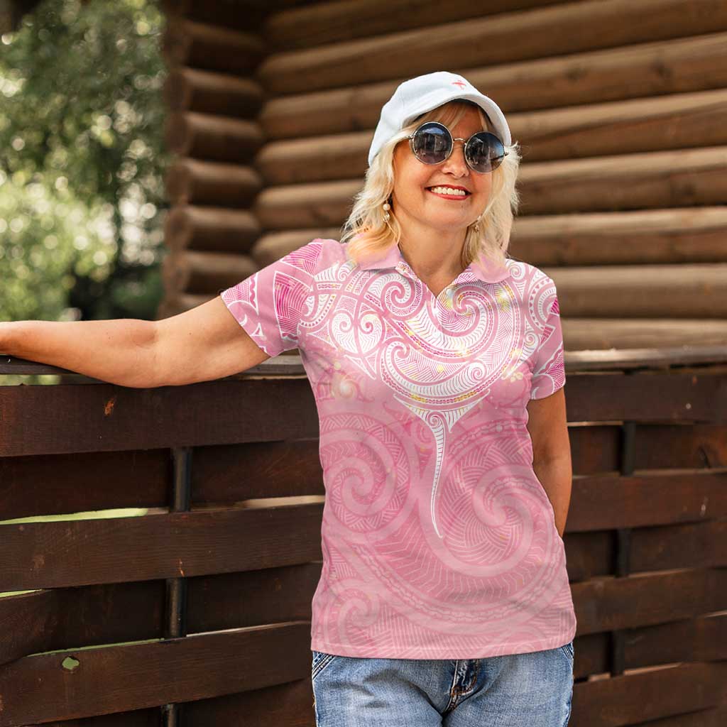 Breast Cancer Awareness Maori Aotearoa Women Polo Shirt Manta Ray - Pink Glaze - Aussie Hoodie