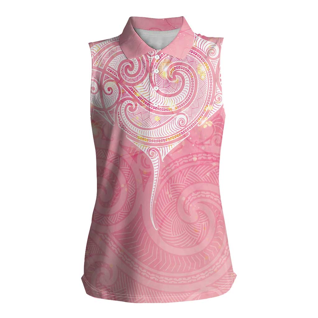 Breast Cancer Awareness Maori Aotearoa Women Sleeveless Polo Shirt Manta Ray - Pink Glaze - Aussie Hoodie