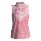 Breast Cancer Awareness Maori Aotearoa Women Sleeveless Polo Shirt Manta Ray - Pink Glaze - Aussie Hoodie