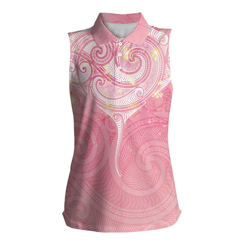 Breast Cancer Awareness Maori Aotearoa Women Sleeveless Polo Shirt Manta Ray - Pink Glaze - Aussie Hoodie
