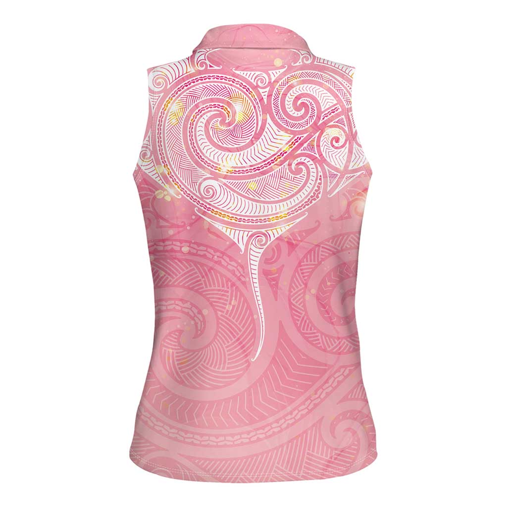 Breast Cancer Awareness Maori Aotearoa Women Sleeveless Polo Shirt Manta Ray - Pink Glaze - Aussie Hoodie