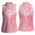 Breast Cancer Awareness Maori Aotearoa Women Sleeveless Polo Shirt Manta Ray - Pink Glaze - Aussie Hoodie