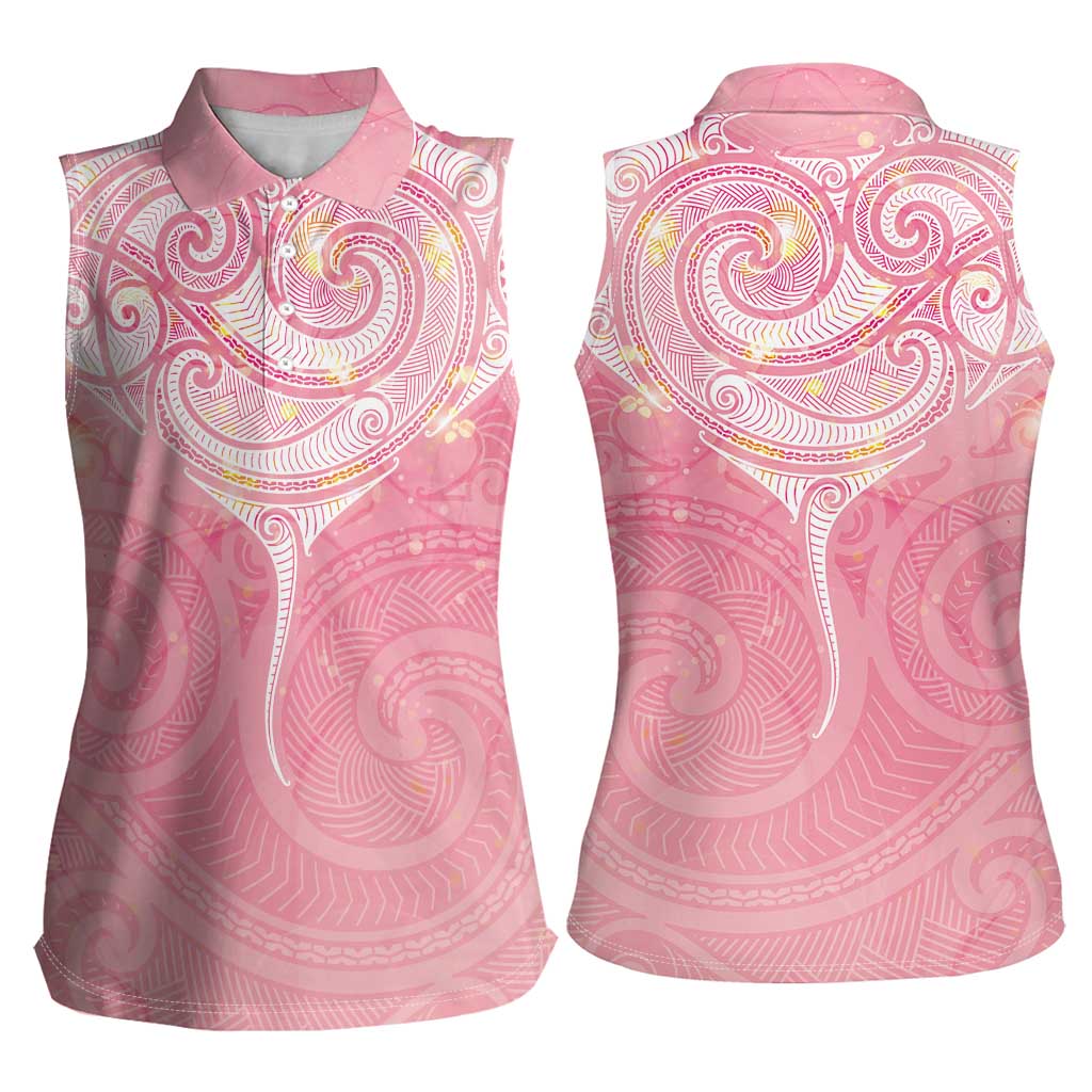 Breast Cancer Awareness Maori Aotearoa Women Sleeveless Polo Shirt Manta Ray - Pink Glaze - Aussie Hoodie