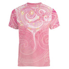 Breast Cancer Awareness Maori Aotearoa Women V-Neck T-Shirt Manta Ray - Pink Glaze - Aussie Hoodie