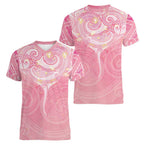 Breast Cancer Awareness Maori Aotearoa Women V-Neck T-Shirt Manta Ray - Pink Glaze - Aussie Hoodie