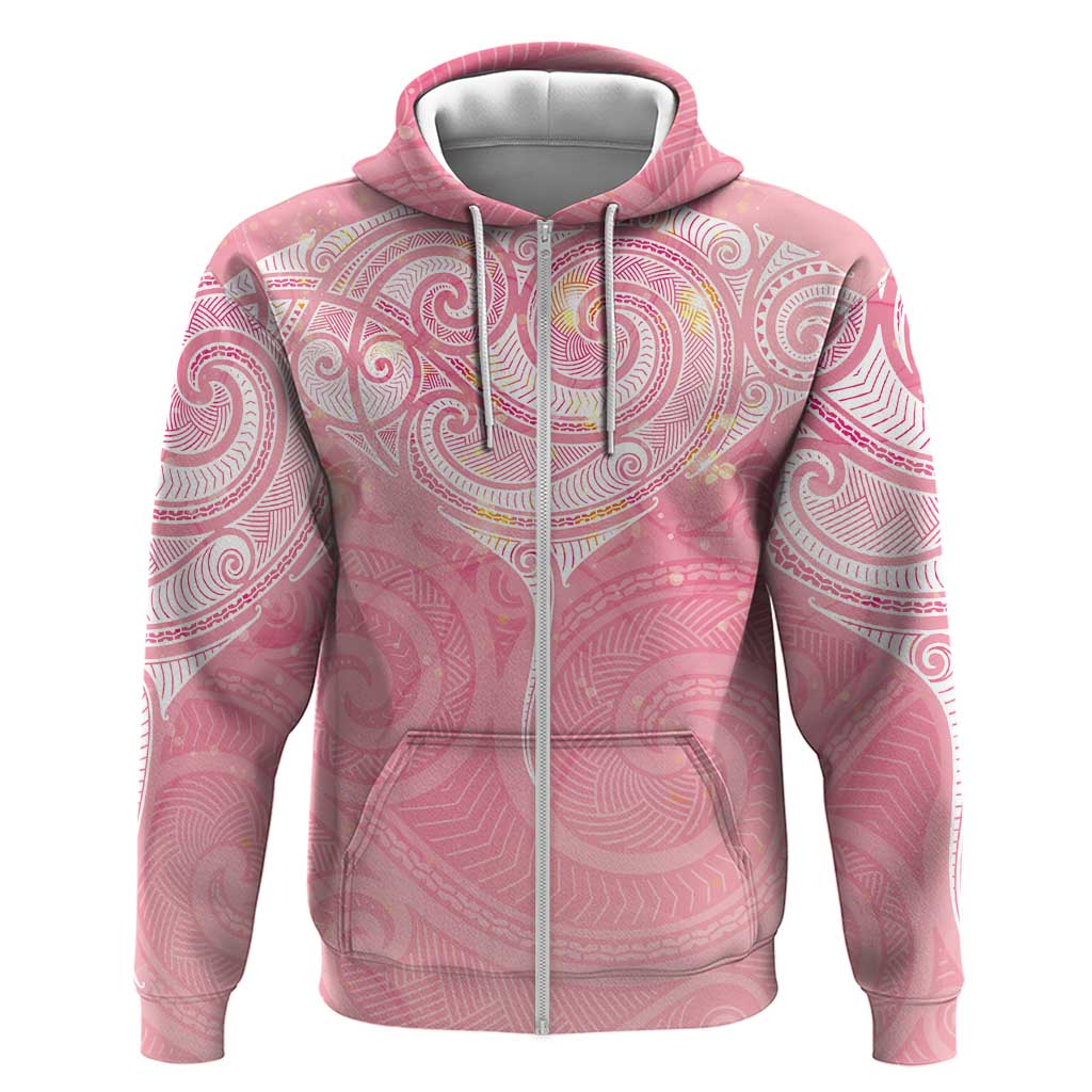 Breast Cancer Awareness Maori Aotearoa Zip Hoodie Manta Ray - Pink Glaze - Aussie Hoodie