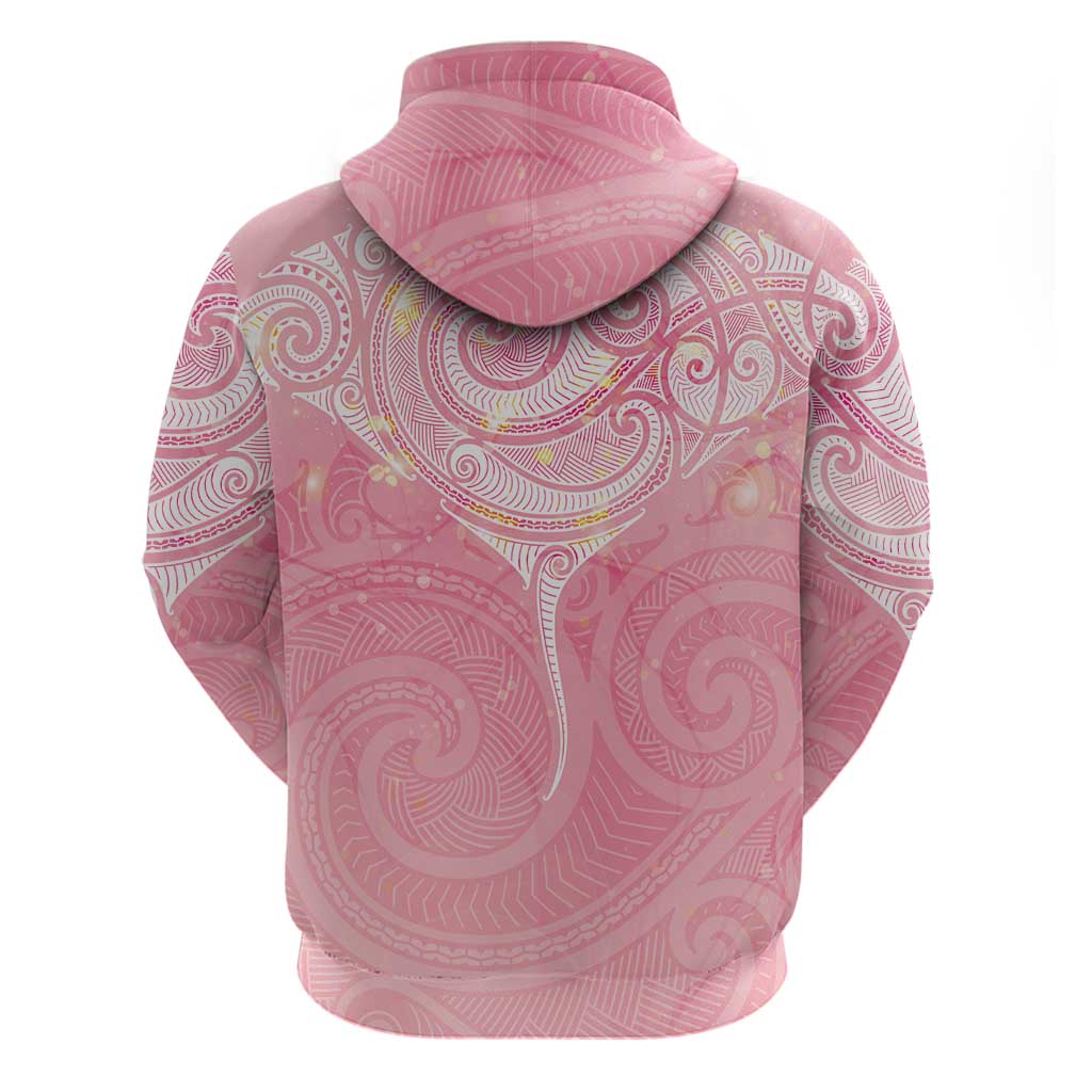 Breast Cancer Awareness Maori Aotearoa Zip Hoodie Manta Ray - Pink Glaze - Aussie Hoodie