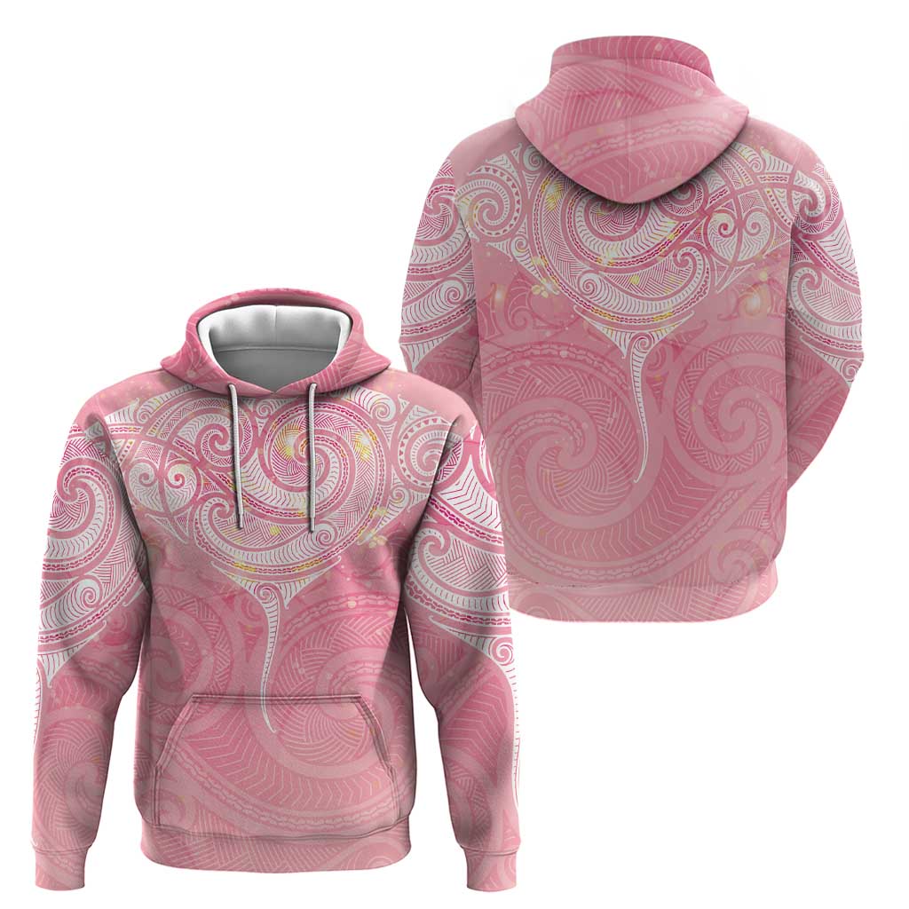 Breast Cancer Awareness Maori Aotearoa Zip Hoodie Manta Ray - Pink Glaze - Aussie Hoodie