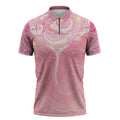 Breast Cancer Awareness Maori Aotearoa Zipper Polo Shirt Manta Ray - Pink Glaze - Aussie Hoodie
