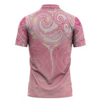 Breast Cancer Awareness Maori Aotearoa Zipper Polo Shirt Manta Ray - Pink Glaze - Aussie Hoodie