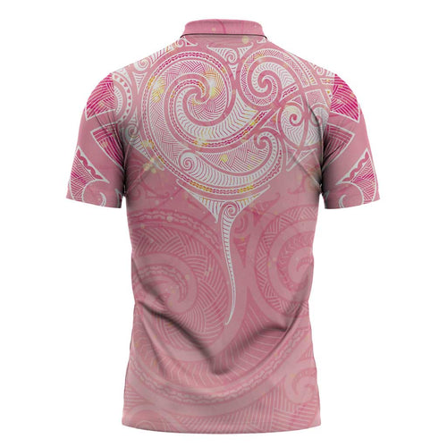 Breast Cancer Awareness Maori Aotearoa Zipper Polo Shirt Manta Ray - Pink Glaze - Aussie Hoodie