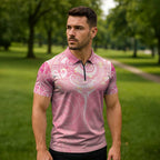 Breast Cancer Awareness Maori Aotearoa Zipper Polo Shirt Manta Ray - Pink Glaze - Aussie Hoodie