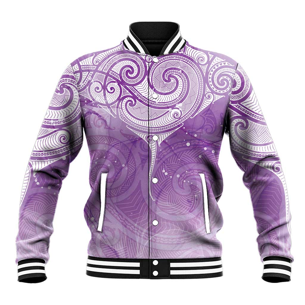 Epilepsy Awareness Maori Aotearoa Baseball Jacket Manta Ray - Purple Glaze - Aussie Hoodie