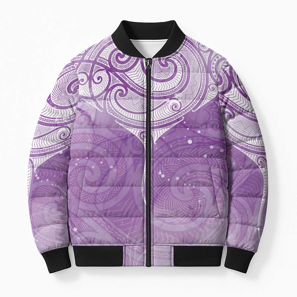 Epilepsy Awareness Maori Aotearoa Bomber Puffer Jacket Manta Ray - Purple Glaze - Aussie Hoodie