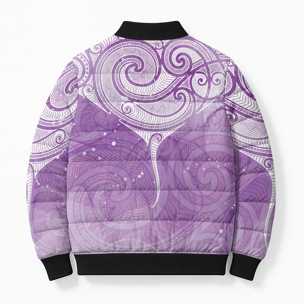 Epilepsy Awareness Maori Aotearoa Bomber Puffer Jacket Manta Ray - Purple Glaze - Aussie Hoodie